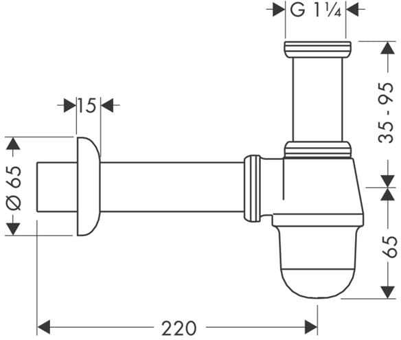 HANSGROHE bidetový sifón DN32, s prevlečnou maticou 5/4, chróm 55213000 Technický nákres