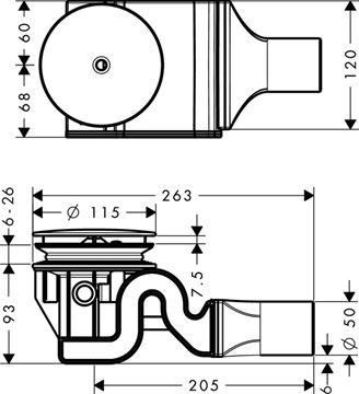 HANSGROHE RAINDRAIN 90 XXL vaničkový sifón pr. 90 mm, chróm 60067000 Technický nákres