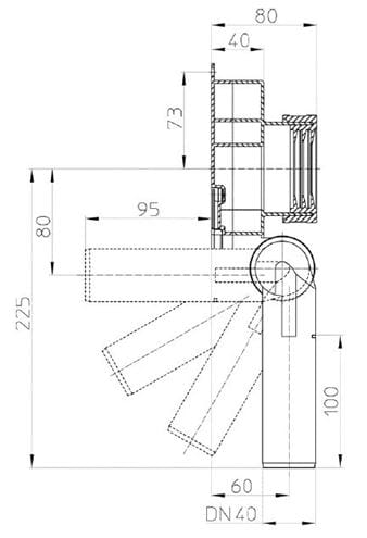 HL pisoárový sifón DN40, odsávací, spodný/zadný odpad HL430/40 Technický nákres