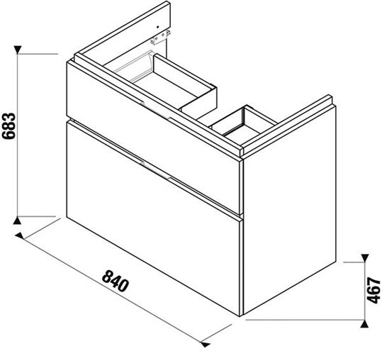 JIKA CUBITO PURE skrinka pod umývadlo 84x46,7x68,3 cm, 2 zásuvky, Push-open, lesklá biela H40J4264025001 Technický nákres