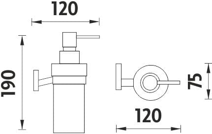 NIMCO KEIRA dávkovač tekutého mydla 250 ml, nástenný, sklo, chróm KE 22031W-T-26 Technický nákres