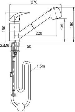 NOVASERVIS METALIA 55 drezová batéria, s vyťahovacou sprškou, chróm 55081,0 Technický nákres