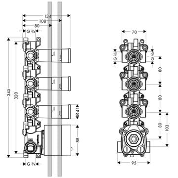 AXOR SHOWER SOLUTIONS podomietkové teleso DN15 10750180 Technický nákres