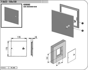 SLOVARM krycie dvierka 150x150 mm, ABS 620582 Technický nákres