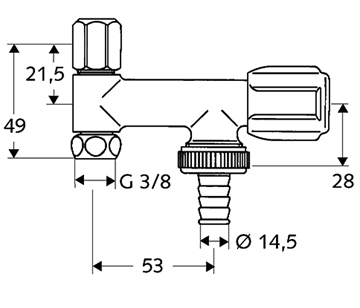 SCHELL COMFORT kombinovaný rohový ventil 1/2"x3/8"x3/4", chróm 033740699 Technický nákres