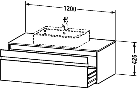 DURAVIT KETHO skrinka pod umývadlo 120x55x42,6 cm, 1 zásuvka, Graphit matt KT669604949 Technický nákres
