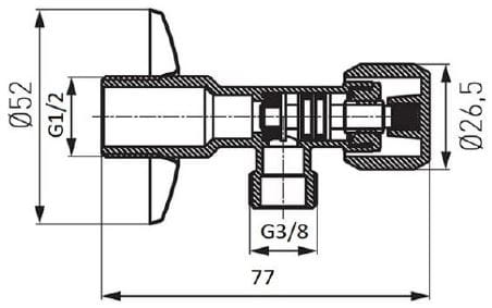 EASY rohový ventil 1/2"x3/8", chróm EAS.3002/10.CF Technický nákres