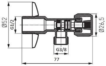 EASY rohový ventil 1/2"x3/8", chróm EAS.3002/10.CF Technický nákres