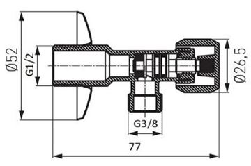 EASY rohový ventil 1/2"x3/8", so sitkom, chróm EAS.3002/10MS.CF Technický nákres