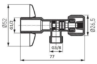 EASY rohový ventil 1/2"x3/8", so sitkom, chróm EAS.3002/10MS.CF Technický nákres