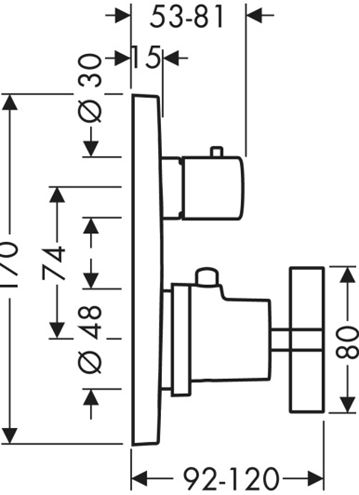 AXOR CITTERIO podomietková termostatická batéria, pre 2 spotrebiče, chróm 39725000 Technický nákres