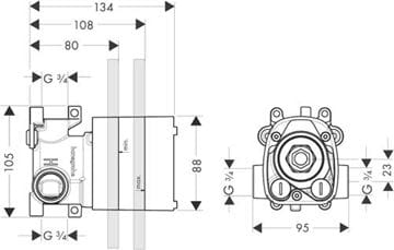 AXOR SHOWER SOLUTIONS podomietkové teleso DN20 10754180 Technický nákres