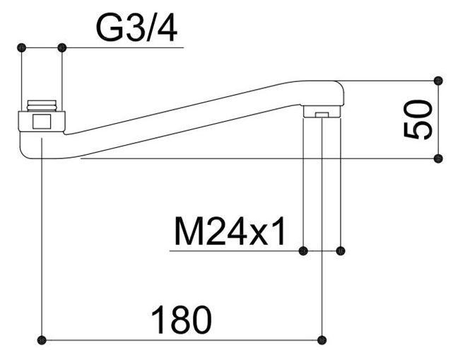 RAF výtokové ramienko 180 mm, chróm  RS180 Technický nákres