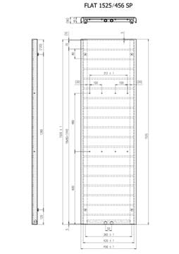 CONCEPT 300 FLAT designový radiátor 1525/456, stredové pripojenie, pieskovec štruktúra S13 CFL15250456SM725007 Technický nákres