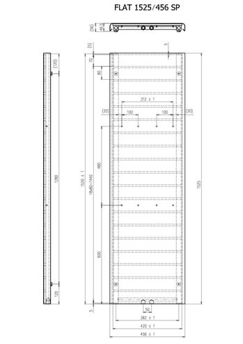 CONCEPT 300 FLAT designový radiátor 1525/456, stredové pripojenie, snehovo biela RAL9016 DATP15250456SM015007 Technický nákres