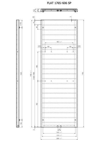 CONCEPT 300 FLAT designový radiátor 1765/606, stredové pripojenie, snehovo biela RAL9016 CFL17650606SM015007 Technický nákres