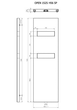 CONCEPT 300 OPEN designový radiátor 1525/456, stredové pripojenie, snehovo biela RAL9016 COP15250456SM015008 Technický nákres