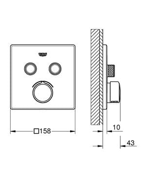 GROHE SMARTCONTROL podomietková batéria, pre 2 spotrebiče, Water Saving, chróm 29148000 Technický nákres