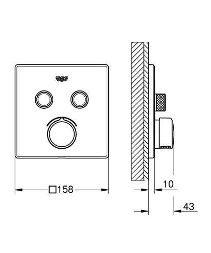 GROHE SMARTCONTROL podomietková batéria, pre 2 spotrebiče, Water Saving, chróm 29148000 Technický nákres