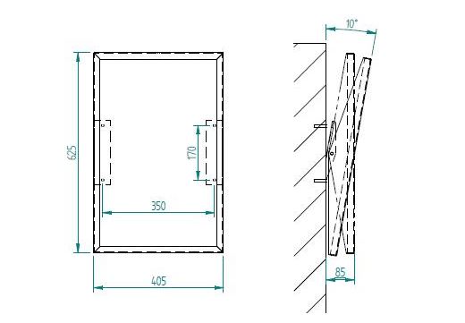 AZP BRNO zrkadlo 40,5x62,5 cm NZR 4 INV Technický nákres