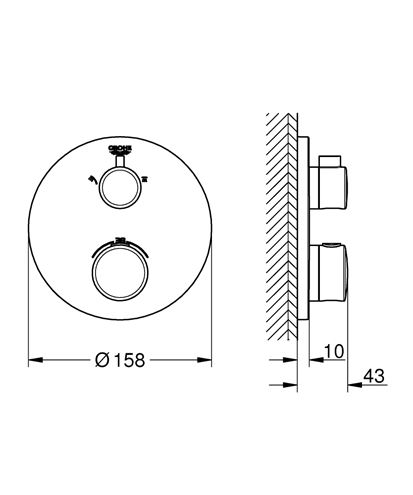 GROHE GROHTHERM podomietková termostatická batéria, pre 2 spotrebiče, chróm 24076000 Technický nákres