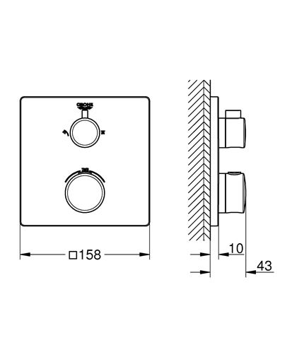 GROHE GROHTHERM podomietková termostatická batéria, pre 2 spotrebiče, chróm 24079000 Technický nákres
