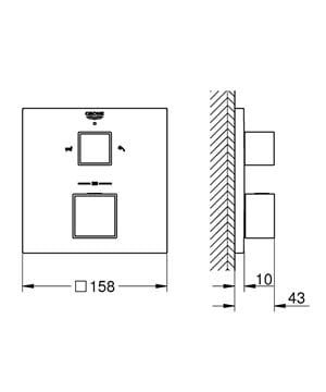 GROHE GROHTHERM CUBE podomietková termostatická batéria, pre 2 spotrebiče, chróm 24155000 Technický nákres