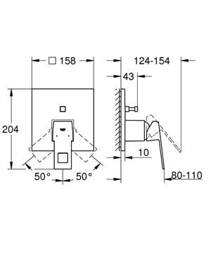 GROHE EUROCUBE vaňová podomietková batéria, s prepínačom, chróm 24062000 Technický nákres