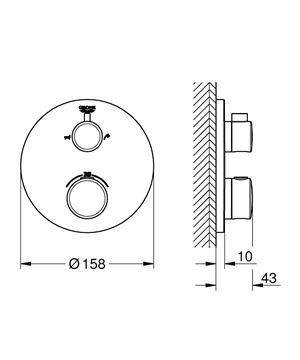 GROHE GROHTHERM vaňová podomietková termostatická batéria, pre 2 spotrebiče, chróm 24077000 Technický nákres