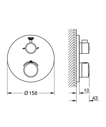 GROHE GROHTHERM vaňová podomietková termostatická batéria, pre 2 spotrebiče, chróm 24077000 Technický nákres