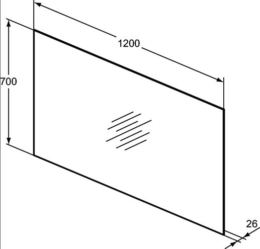 IDEAL STANDARD MIRROR & LIGHT zrkadlo 60x70 cm, reverzibilné T3355BH Technický nákres