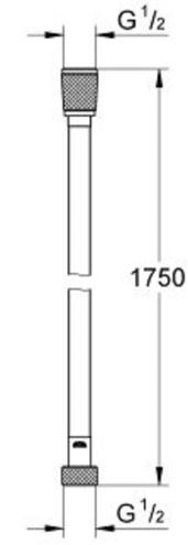 GROHE SILVERFLEX sprchová hadica 1750 mm, hladká, TwistFree, AntiFold, plast, supersteel 28388DC0 Technický nákres