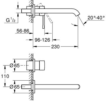 GROHE ESSENCE NEW umývadlová podomietková batéria, brúsený hard graphite 19967AL1 Technický nákres