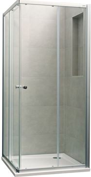 CONCEPT 100 sprchový kút 80x80 cm, rohový vstup, posuvné dvere, strieborná pololesklá/sklo číre