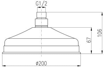 RAV SLEZÁK horná sprcha pr. 200 mm, stará mosadz KS0020SM Technický nákres