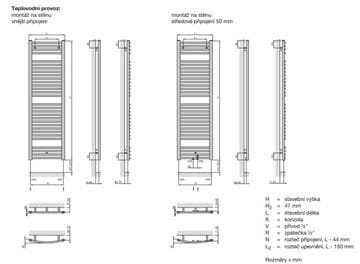 ZEHNDER VIRANDO kúpeľňový radiátor 1466/500, 678W, rovný, teplovodné, biela RAL9016 AB-150-050 Technický nákres