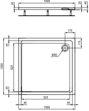 CONCEPT 200 sprchová vanička 100x100 cm, akrylát, bez nožičiek K867001 Technický nákres