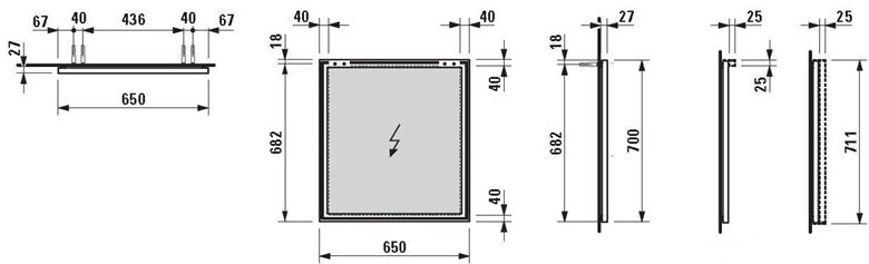LAUFEN FRAME 25 zrkadlo 65x70 cm H4474039001441 Technický nákres