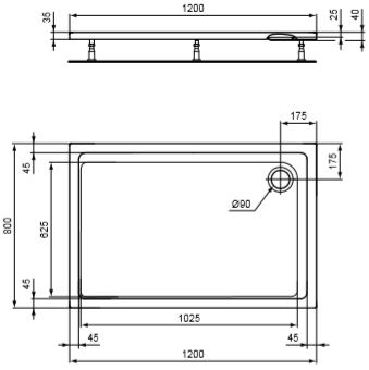 CONCEPT 200 sprchová vanička 120x80 cm, akrylát, bez nožičiek K867401 Technický nákres
