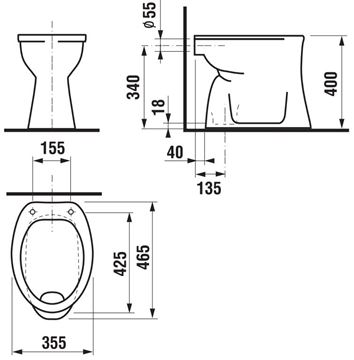 JIKA DINO stacionárne WC, spodný odpad H8220080000001 Technický nákres
