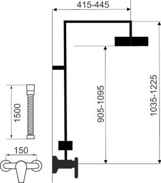 NOVASERVIS sprchový set s termostatickou batériou, horná sprcha, ručná sprcha s 3 prúdmi, teleskopická tyč, hadica, chróm SET068/TER,0 Technický nákres