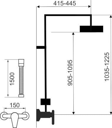 NOVASERVIS sprchový set s termostatickou batériou, horná sprcha, ručná sprcha s 3 prúdmi, teleskopická tyč, hadica, chróm SET068/TER,0 Technický nákres