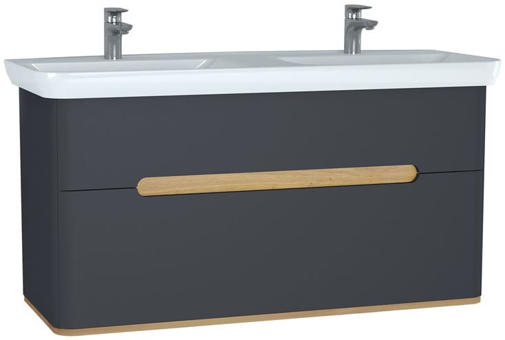 VITRA SENTO skrinka s dvojumývadlom 130x48x68,5 cm, 2 zásuvky, s osvetlením, antracite mat 61189 Obrázek - Hlavní obrázek