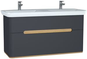 VITRA SENTO skrinka s dvojumývadlom 130x48x68,5 cm, 2 zásuvky, s osvetlením, antracite mat
