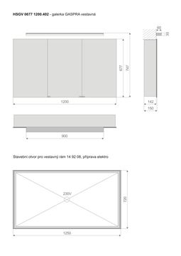 TIMERA GASPRA HSGV zrkadlová skrinka vstavaná 120x74,7x15 cm, osvetlenie, s vypínačom a el. zásuvkou, hliník, strieborná HSGV 0677 1200.402 Technický nákres