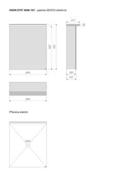 TIMERA SENTA HSSN zrkadlová skrinka 60x70,7x21,7 cm, osvetlenie, s vypínačom a el. zásuvkou, pánty vľavo, hliník, strieborná HSSN 0707 0600.101 Technický nákres