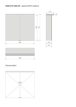 TIMERA SENTA HSSN zrkadlová skrinka 80x70,7x15,7 cm, osvetlenie, s vypínačom a el. zásuvkou, hliník HSSN 0707 0800.301 Technický nákres