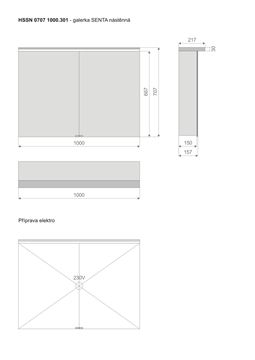 TIMERA SENTA HSSN zrkadlová skrinka 100x70,7x21,7 cm, osvetlenie, s vypínačom a el. zásuvkou, hliník, strieborná HSSN 0707 1000.301 Technický nákres