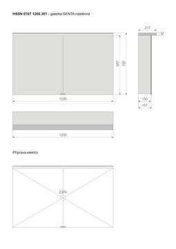 TIMERA SENTA HSSN zrkadlová skrinka 120x70,7x21,7 cm, osvetlenie, s vypínačom a el. zásuvkou, hliník, strieborná HSSN 0707 1200.301 Technický nákres