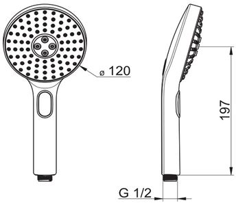 HANSA ACTIVEJET ručná sprcha pr. 120 mm, 3 prúdy, chróm/svetlo šedá 84330100 Technický nákres